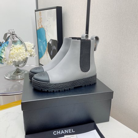 Chanel Chelsea short boots round toe classic CC embroidered logo