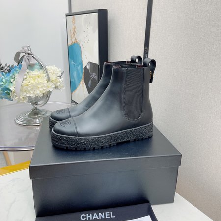 Chanel Chelsea short boots round toe classic CC embroidered logo