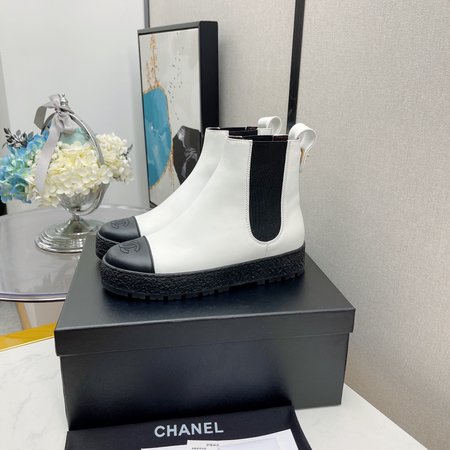 Chanel Chelsea short boots round toe classic CC embroidered logo