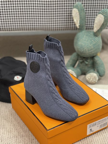 Hermes Elastic thick heel socks and short boots heel height: 6.5cm