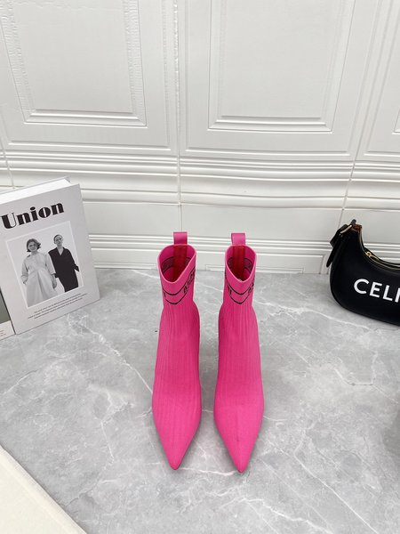 Chanel Pointed toe high-heeled knitted ankle boots