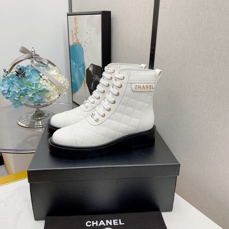 Chanel Moto boots lace up ankle boots classic rhombus and pearl inner CC big logo