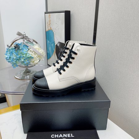 Chanel Moto boots lace up ankle boots classic rhombus and pearl inner CC big logo