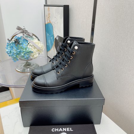 Chanel Moto boots lace up ankle boots classic rhombus and pearl inner CC big logo