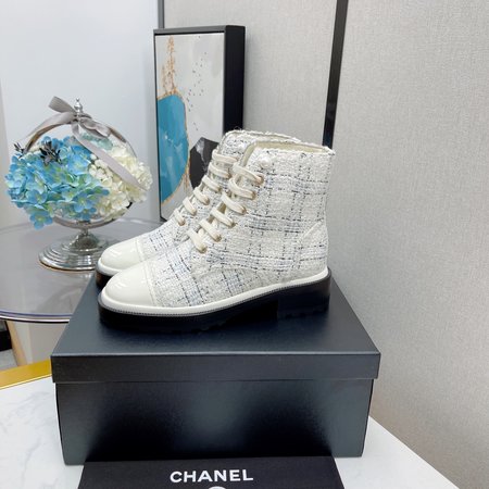 Chanel Moto boots lace up ankle boots classic rhombus and pearl inner CC big logo