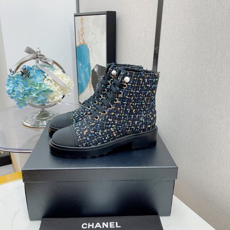 Chanel Moto boots lace up ankle boots classic rhombus and pearl inner CC big logo