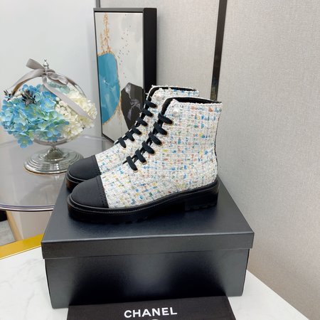 Chanel Moto boots lace up ankle boots classic rhombus and pearl inner CC big logo