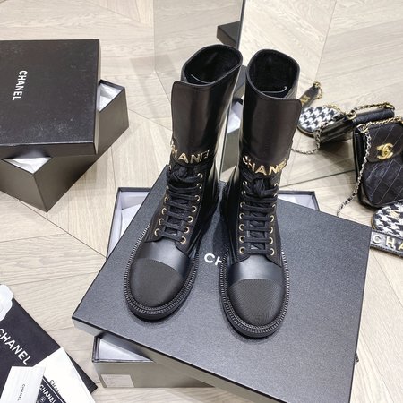 Chanel Metal letter logo velcro Martin boots calfskin inner lambskin