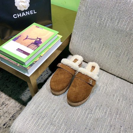 Chanel Sheep curl platform slippers