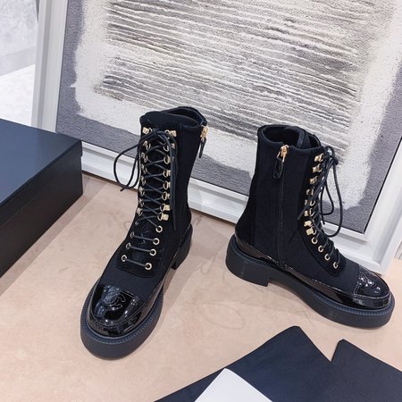 Chanel Thick-soled panda color series Martin boots/Loafers calfskin satin inner sheepskin