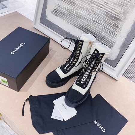 Chanel Thick-soled panda color series Martin boots/Loafers calfskin satin inner sheepskin