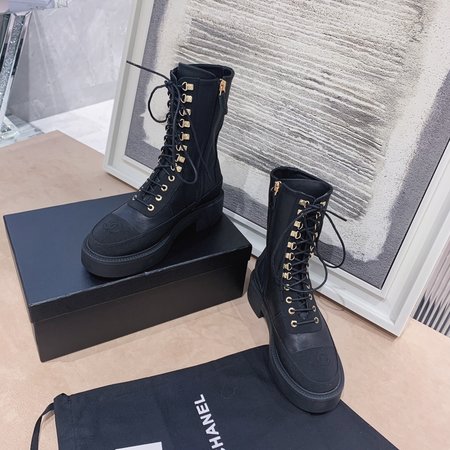 Chanel Thick-soled panda color series Martin boots/Loafers calfskin satin inner sheepskin