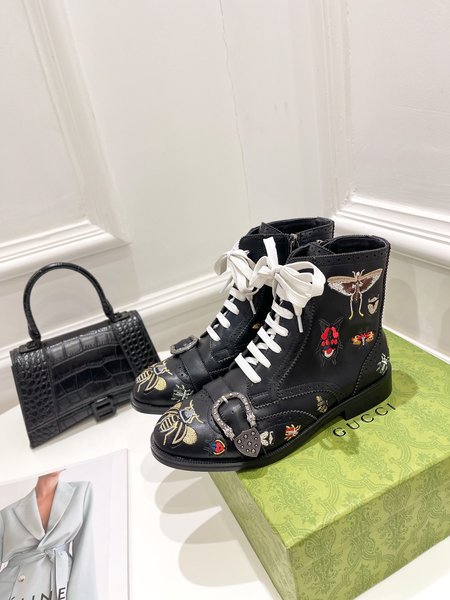 Gucci Short boots sheepskin lining printed sheepskin heel height: 3cm/9.5cm