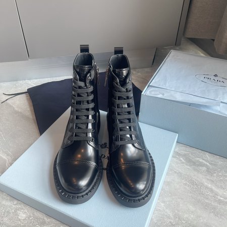 Prada Side Zipper Lace-Up Martin Boots