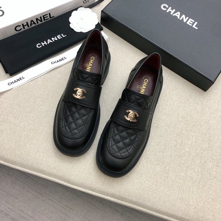 Chanel Jelly embroidered diamond loafers logo hardware buckle grained sheepskin + sheepskin lining