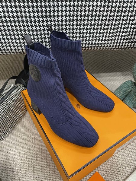 Hermes Elastic thick heel socks and short boots heel height: 6.5cm