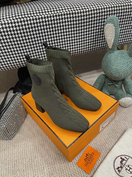 Hermes Elastic thick heel socks and short boots heel height: 6.5cm