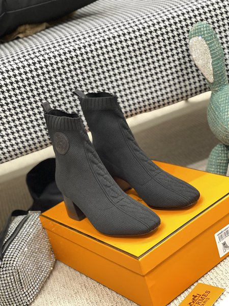 Hermes Elastic thick heel socks and short boots heel height: 6.5cm