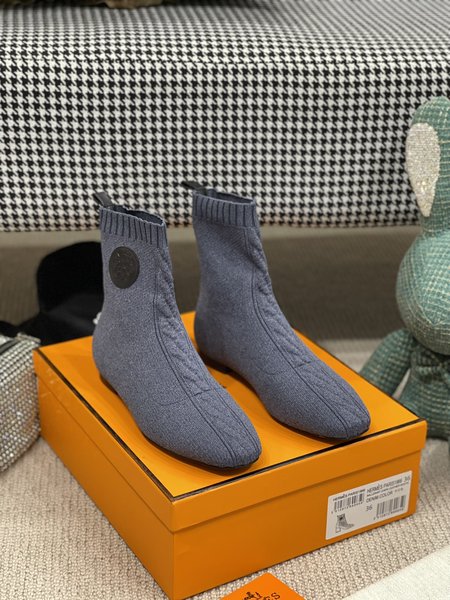 Hermes Elastic thick heel socks and short boots heel height: 6.5cm