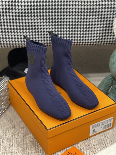 Hermes Elastic thick heel socks and short boots heel height: 6.5cm