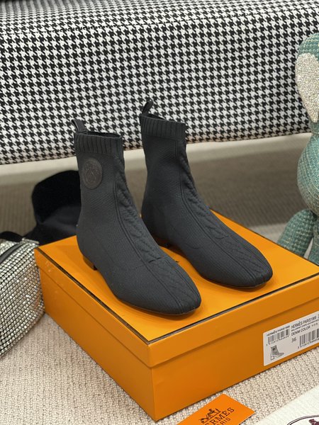 Hermes Elastic thick heel socks and short boots heel height: 6.5cm