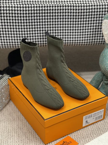 Hermes Elastic thick heel socks and short boots heel height: 6.5cm