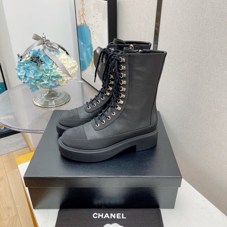 Chanel Lace-up Martin boots calfskin inner sheepskin