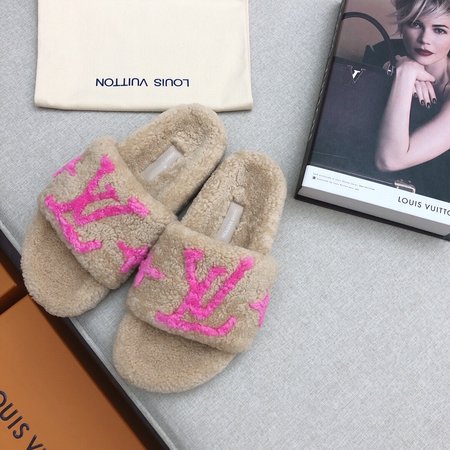 Louis Vuitton Lamb wool women slippers LV letter logo