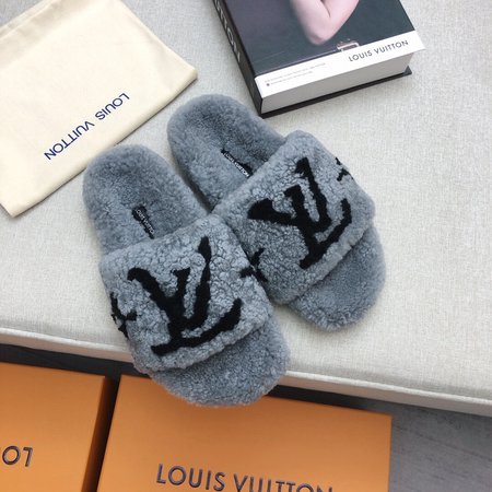 Louis Vuitton Lamb wool women slippers LV letter logo