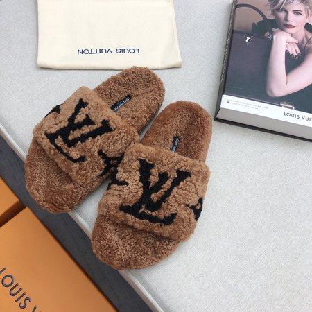 Louis Vuitton Lamb wool women slippers LV letter logo