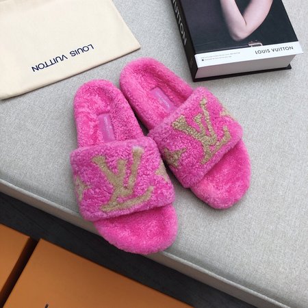 Louis Vuitton Lamb wool women slippers LV letter logo