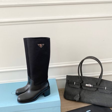 Prada Triangle Logo calfskin with waterproof nylon boots inner calfskin heel height 5cm