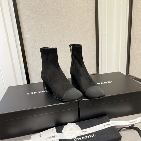 Chanel chunky heel elastic ankle boots