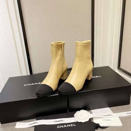 Chanel classic cc chunky heel stretch ankle boots