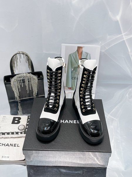 Chanel Vantage Moto boots calfskin + satin cloth lining sheepskin