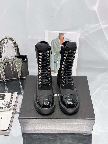 Chanel Vantage Moto boots calfskin + satin cloth lining sheepskin