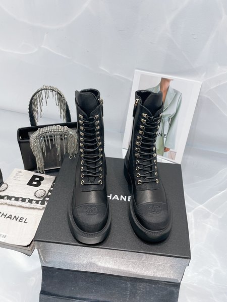 Chanel Vantage Moto boots calfskin + satin cloth lining sheepskin