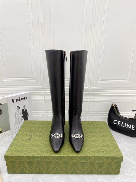 Gucci Horsebit high-heeled high boots calfskin lining sheepskin heel height: 7.5cm