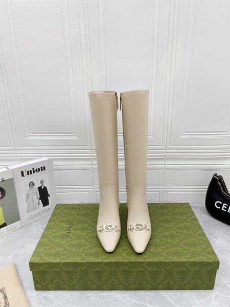 Gucci Horsebit high-heeled high boots calfskin lining sheepskin heel height: 7.5cm