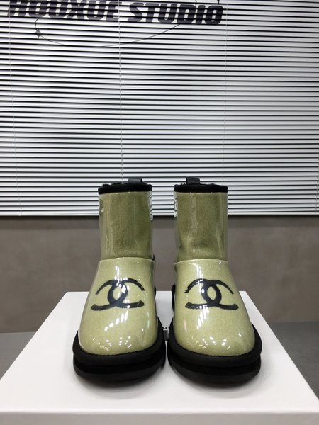 Chanel PVC Fur Boots CC Logo