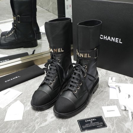 Chanel Middle boots calfskin silk cloth inner sheepskin canvas heel height: 4cm