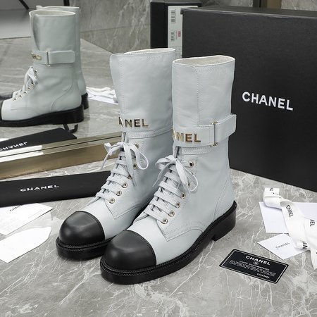 Chanel Middle boots calfskin silk cloth inner sheepskin canvas heel height: 4cm