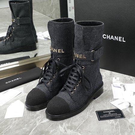 Chanel Middle boots calfskin silk cloth inner sheepskin canvas heel height: 4cm