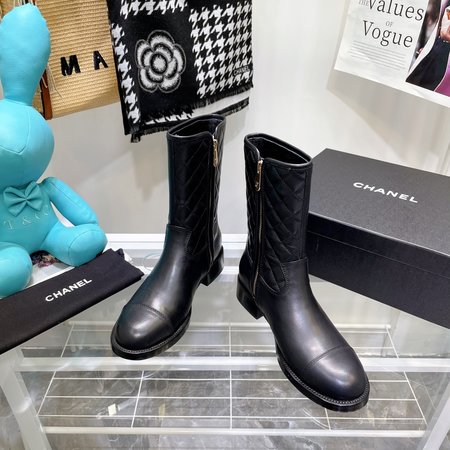 Chanel Side zipper diamond women s boots