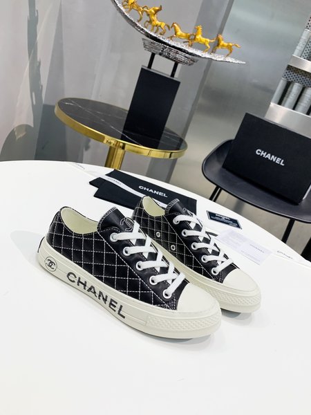 Chanel Calfskin diamond lace-up casual flat shoes