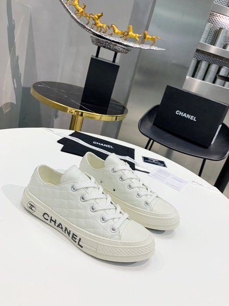 Chanel Calfskin diamond lace-up casual flat shoes