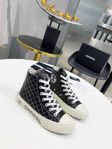 Chanel Calfskin High Top Diamond Sneakers Casual Shoes