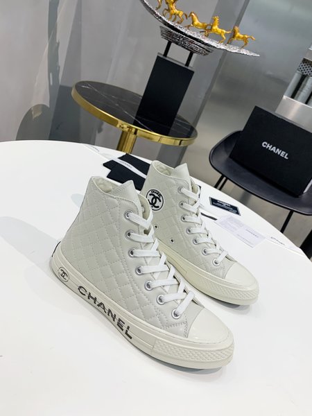 Chanel Calfskin High Top Diamond Sneakers Casual Shoes