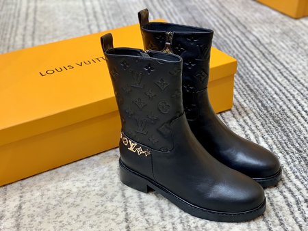 Louis Vuitton Grained calfskin embossed LV Logo Monogram women s boots