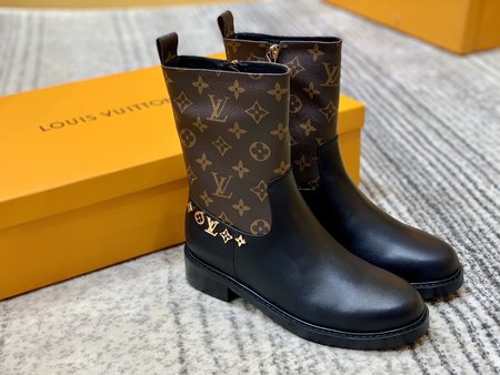 Louis Vuitton Grained calfskin embossed LV Logo Monogram women s boots